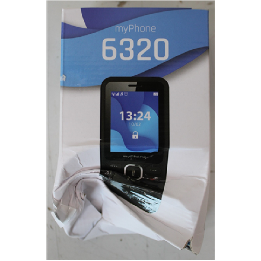 SALE OUT. myPhone 6320 (Black) Dual SIM 2.4 TFT 240x320/32MB/microSD/2G , myPhone 6320 , Black , 2.4 , TFT , 32 MB , 32 MB , Dual SIM , Main camera resolution 0.3 MP , 100 mAh , Warranty 24 month(s) , DAMAGED PACKAGING