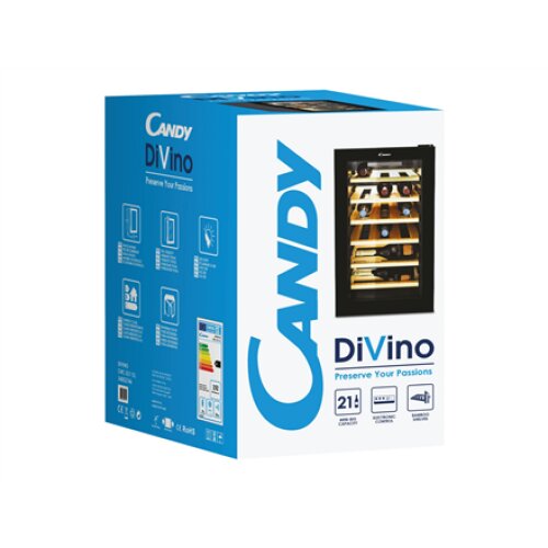 Candy , Wine Cooler , CWCEL 210/N , Energy efficiency class G , Free standing , Bottles capacity 21 , Cooling type , Black