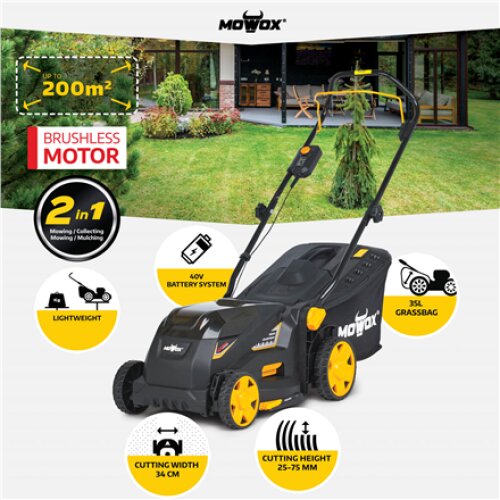 MoWox , 40V Comfort Series Cordless Lawnmower , EM 3440 PX-Li , Mowing Area 200 m² , 2500 mAh , Battery and Charger included