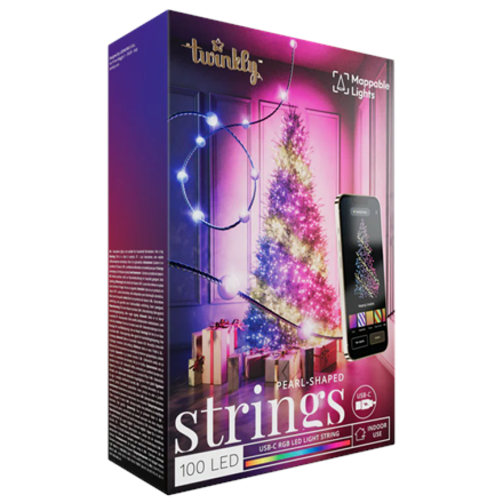 Twinkly Candies 100 Pearl-shaped RGB LEDs, Green Wire, USB-C
