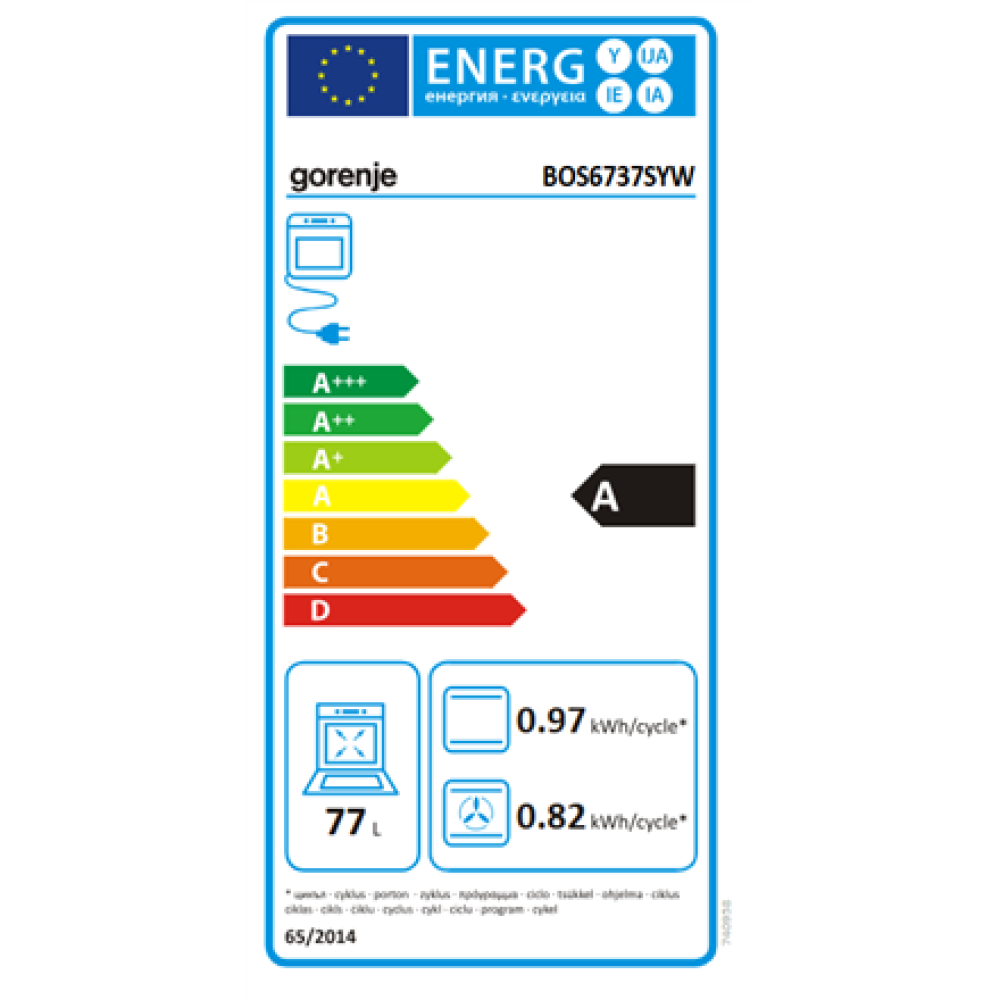 Gorenje Oven , BOS6737SYW , 77 L , Electric , AquaClean , Mechanical control , Steam function , Height 59.5 cm , Width 59.5 cm , White