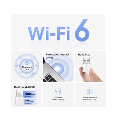 Mercusys AX900 Nano Wi-Fi 6 Bluetooth USB Adapter , MA60XNB