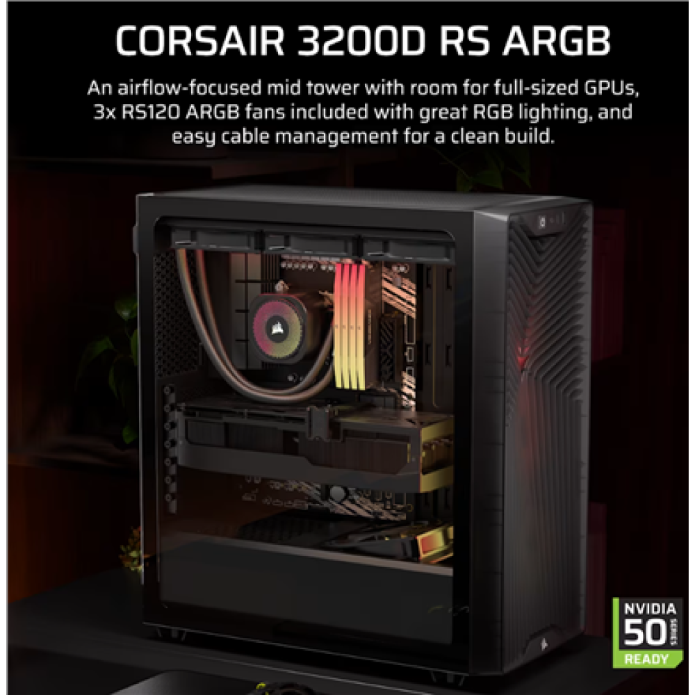 Corsair PC Case , 3200D RS ARGB , Smoke , Mid-Tower
