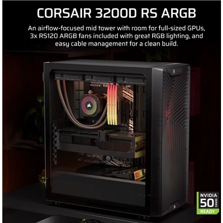 Corsair PC Case , 3200D RS ARGB , Mid-Tower , Smoke