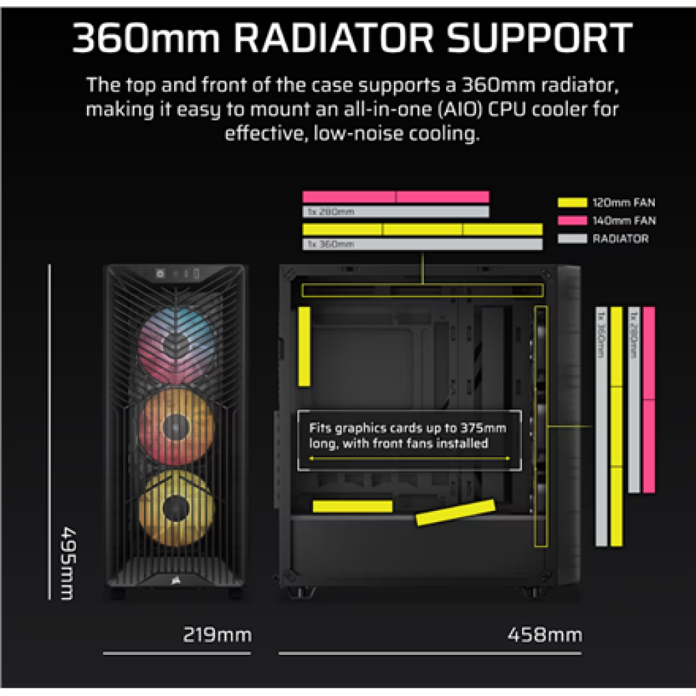 Corsair PC Case , 3200D RS ARGB , Smoke , Mid-Tower