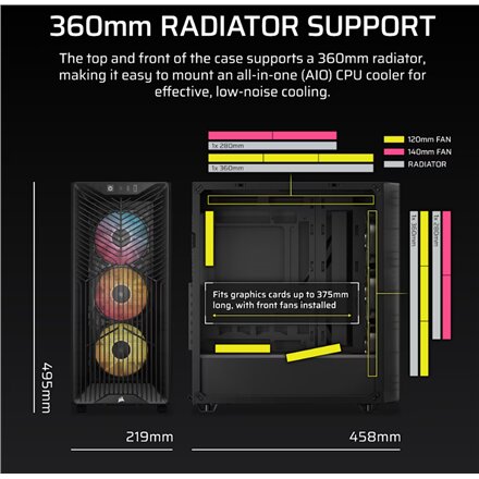 Corsair PC Case , 3200D RS ARGB , Mid-Tower , Smoke
