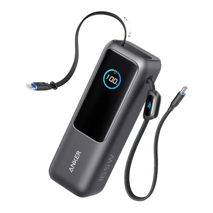 Anker Zolo Powerbank , A1695H11 , 25000 mAh , Built-In USB-C and Retractable Cable) , Grey