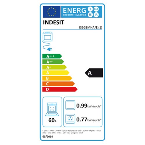 INDESIT , Cooker , IS5G8MHA/E , Hob type Gas , Oven type Electric , Black , Width 50 cm , Grilling , Depth 60 cm , 60 L