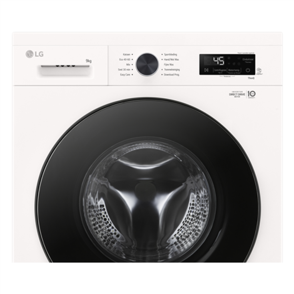 LG Washing machine , F4X1009NWB , Energy efficiency class A , Front loading , Washing capacity 9 kg , 1400 RPM , Depth 55 cm , Width 60 cm , Display , LED , Steam function , Direct drive , Wi-Fi , White
