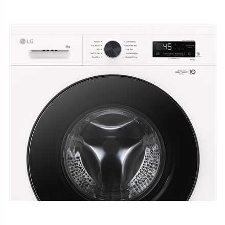 LG , Washing machine , F4X1009NWB , Energy efficiency class A , Front loading , Washing capacity 9 kg , 1400 RPM , Depth 55 cm , Width 60 cm , Display , LED , Steam function , Direct drive , Wi-Fi , White