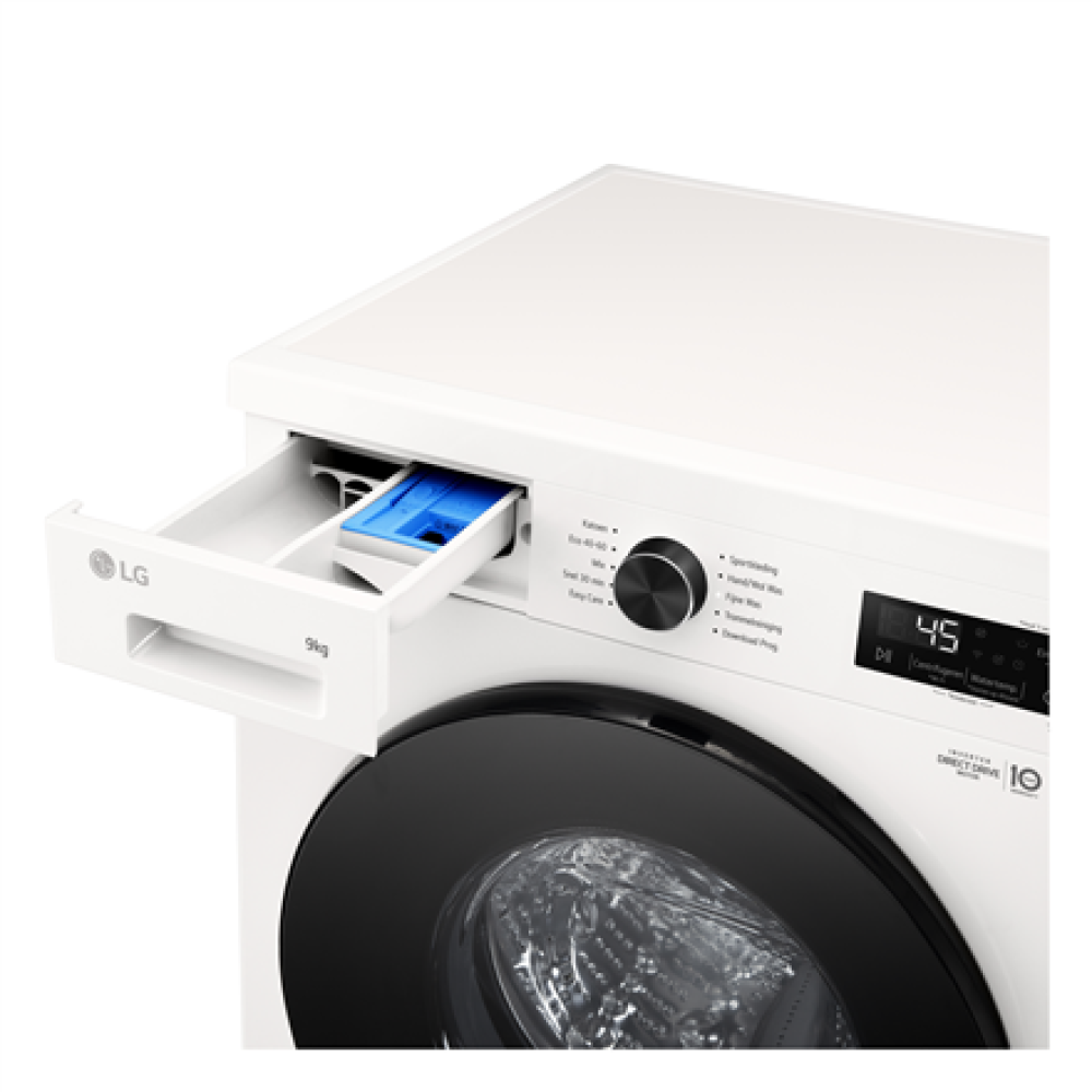 LG Washing machine , F4X1009NWB , Energy efficiency class A , Front loading , Washing capacity 9 kg , 1400 RPM , Depth 55 cm , Width 60 cm , Display , LED , Steam function , Direct drive , Wi-Fi , White