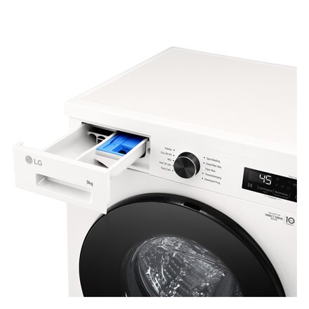 LG , Washing machine , F4X1009NWB , Energy efficiency class A , Front loading , Washing capacity 9 kg , 1400 RPM , Depth 55 cm , Width 60 cm , Display , LED , Steam function , Direct drive , Wi-Fi , White