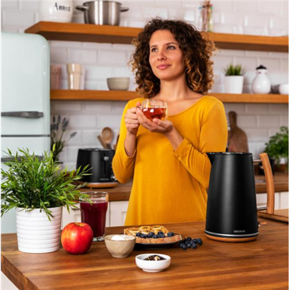 Cecotec Kettle , ThermoSense 400 , Electric , 3000 W , 1.7 L , Stainless steel/BPA , 360° rotational base , Black Woody