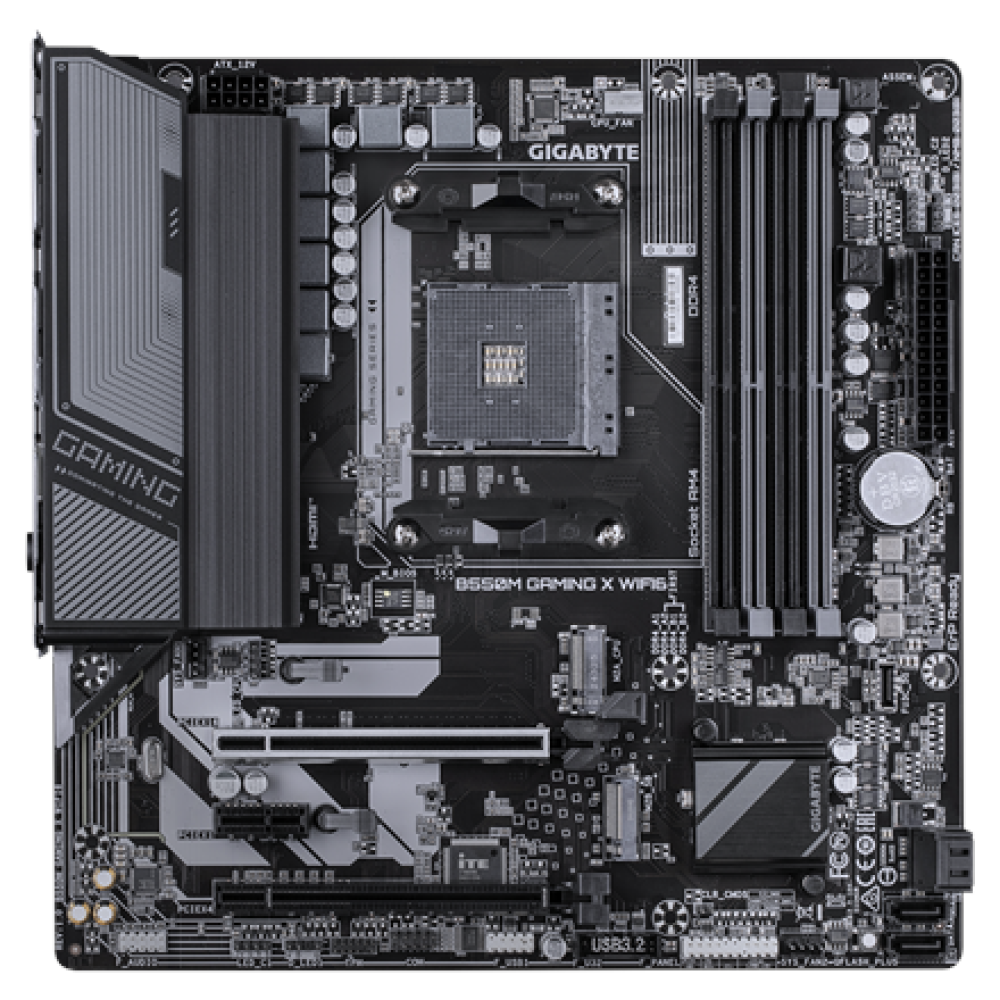 Gigabyte B550M GAMING X WIFI6 , Processor family AMD , Processor socket AM4 , DDR4 DIMM , Supported hard disk drive interfaces SATA, M.2 , Number of SATA connectors 4