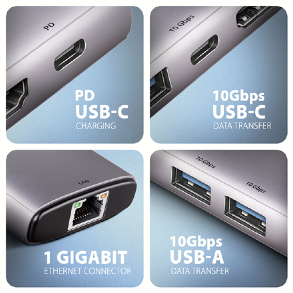 AXAGON Multi port USB-C 10Gbps hub , HMC-6G2L