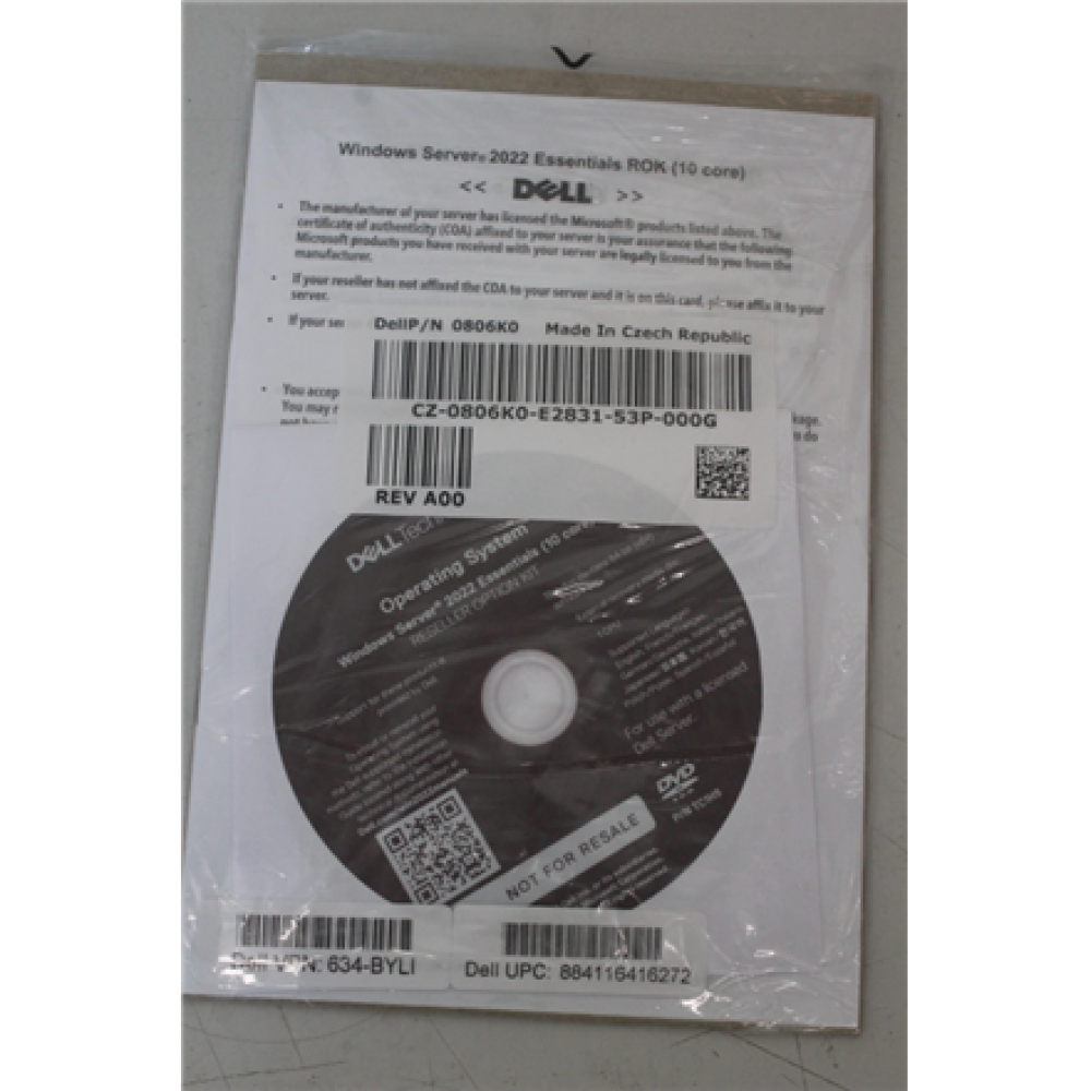 SALE OUT. Dell Windows Server 2022 Essentials 10 cores ROK, SEAL STICKER DAMAGED , Dell , Windows Server 2022 , Windows Server 2022 Essentials 10 cores ROK , UNPACKED , 10 cores ROK