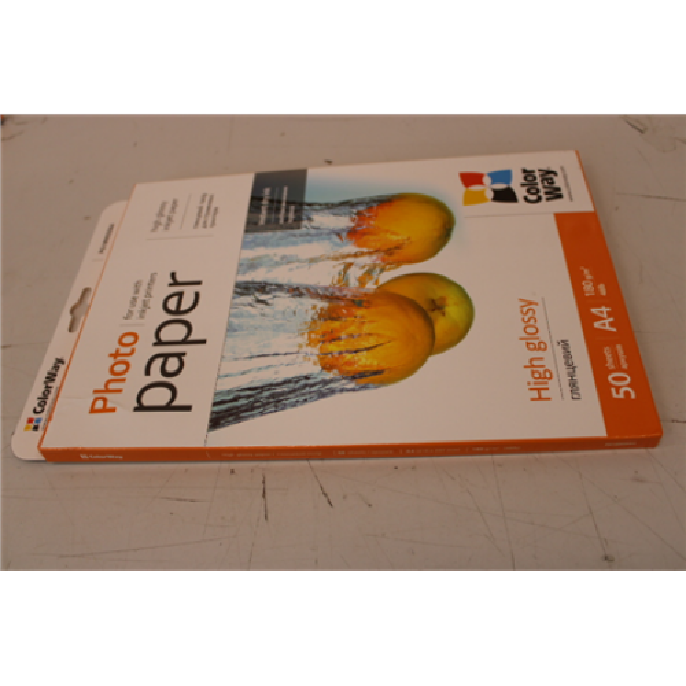 SALE OUT. ColorWay High Glossy Photo Paper, A4, 180g/m, 50 sheets - DAMAGED PACKAGING AND SOME SHEETS OF PAPER 180 g/m² , A4 , A4 , High Glossy Photo Paper