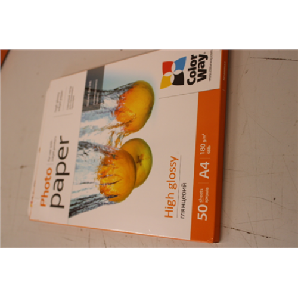SALE OUT. ColorWay High Glossy Photo Paper, A4, 180g/m, 50 sheets - DAMAGED PACKAGING AND SOME SHEETS OF PAPER 180 g/m² , A4 , A4 , High Glossy Photo Paper