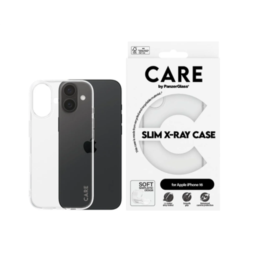 CARE Fashionable Case , Back cover , Apple , iPhone 16 , Recycled plastic , Transparent , X-Ray Soft Basic