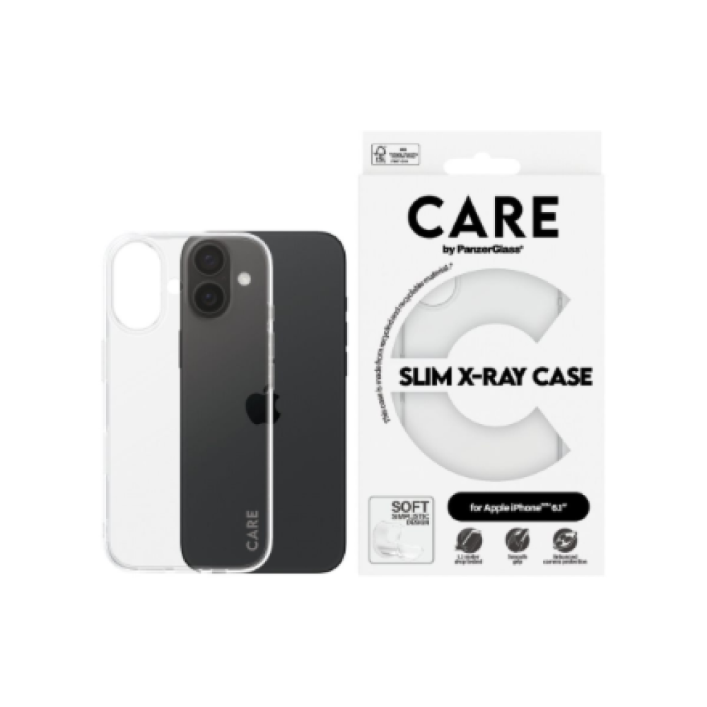 CARE Fashionable Case , Back cover , Apple , iPhone 16 , Recycled plastic , Transparent , X-Ray Soft Basic