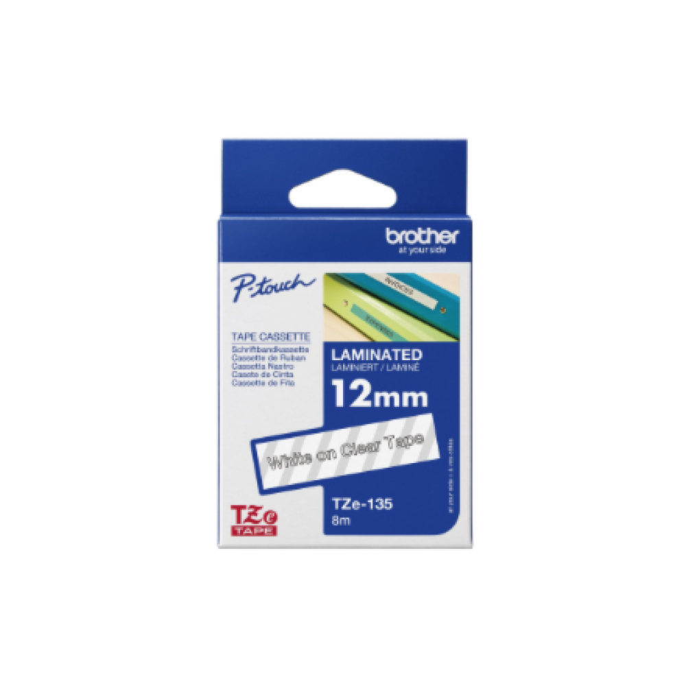 Brother , TZe-135 Laminated Tape , White on Clear , TZe , 8 m , 1.2 cm