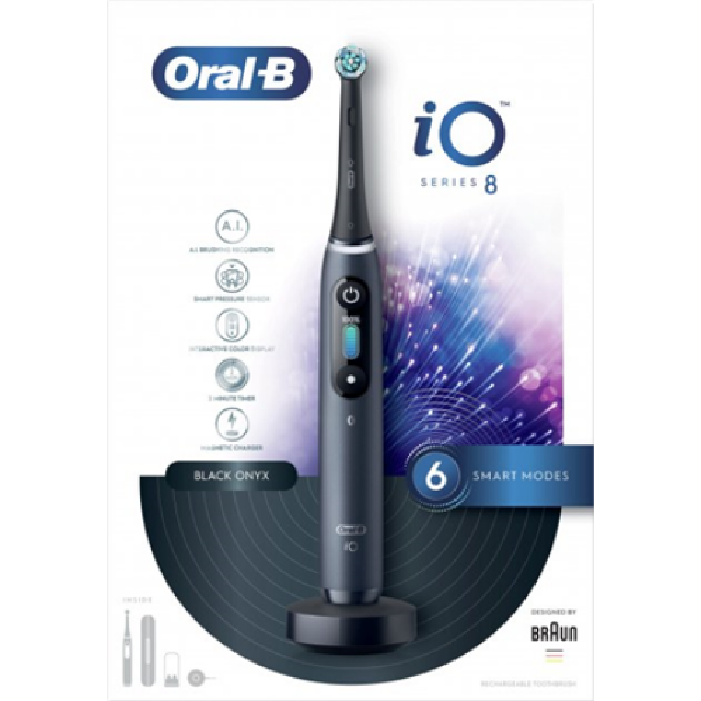 Oral-B , Electric Toothbrush , iO Series 8N , Rechargeable , For adults , Number of brush heads included 1 , Number of teeth brushing modes 6 , Black Onyx