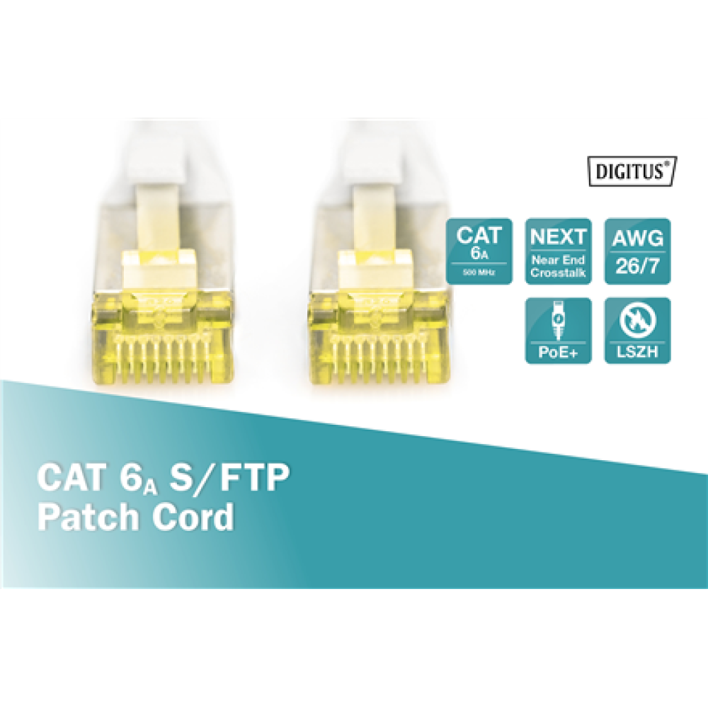 CAT 6A S/FTP , Patch cord , Length 10 m , Grey