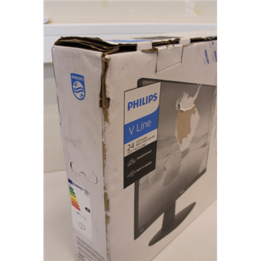 SALE OUT. PHILIPS 243V7QJABF/00 23.8 LCD/16:9/1920x1080/250cdm2/5ms/H-178,V-178/10M:1/Black Philips 243V7QJABF/00 23.8 IPS FHD 1920 x 1080 16:9 5 ms 250 cd/m² Black DAMAGED PACKAGING HDMI ports quantity 1 LCD pixels 60 Hz