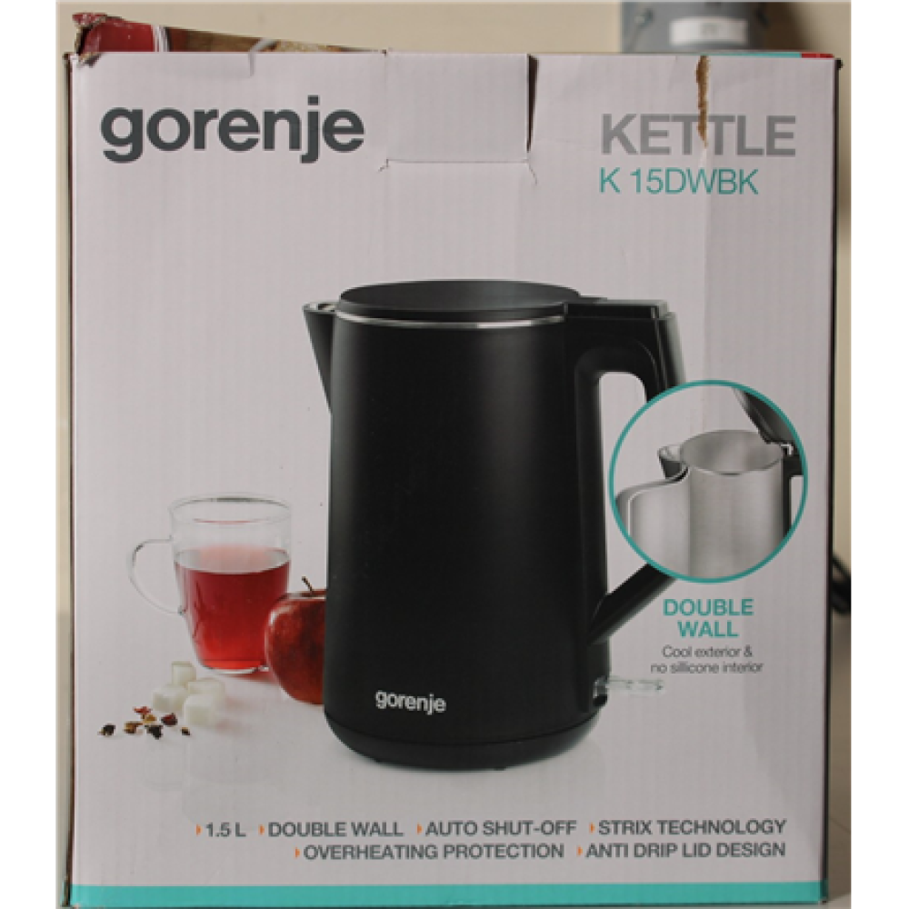 SALE OUT. , Gorenje Kettle , K15DWBK , Electric , 2200 W , 1.5 L , Stainless steel , 360° rotational base , Black , DAMAGED PACKAGING, SCRATCHED