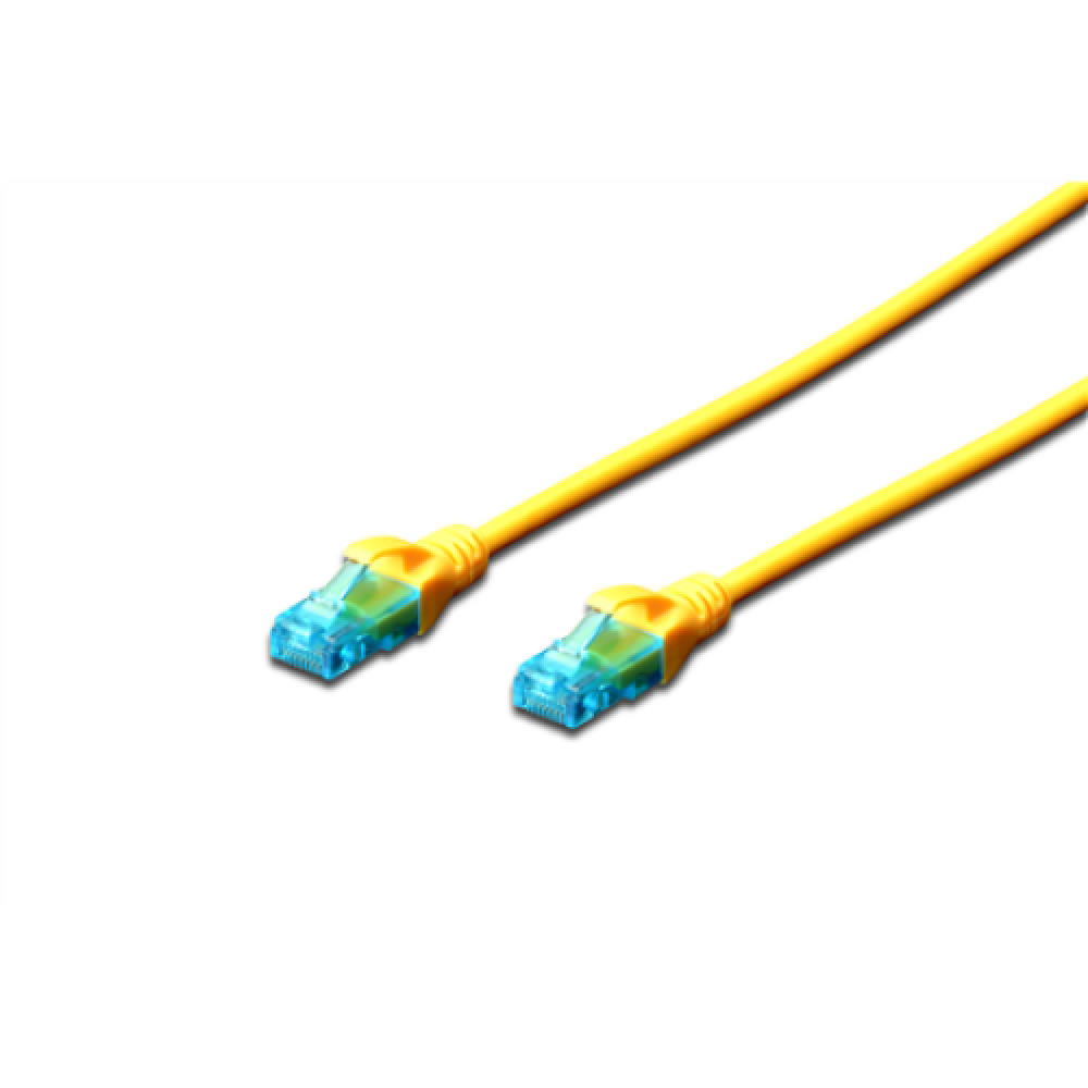 Digitus , Patch cord , CAT 5e U-UTP , PVC AWG 26/7 , 1 m , Yellow , Modular RJ45 (8/8) plug , Boots with kink protection, strain relief and latch protection