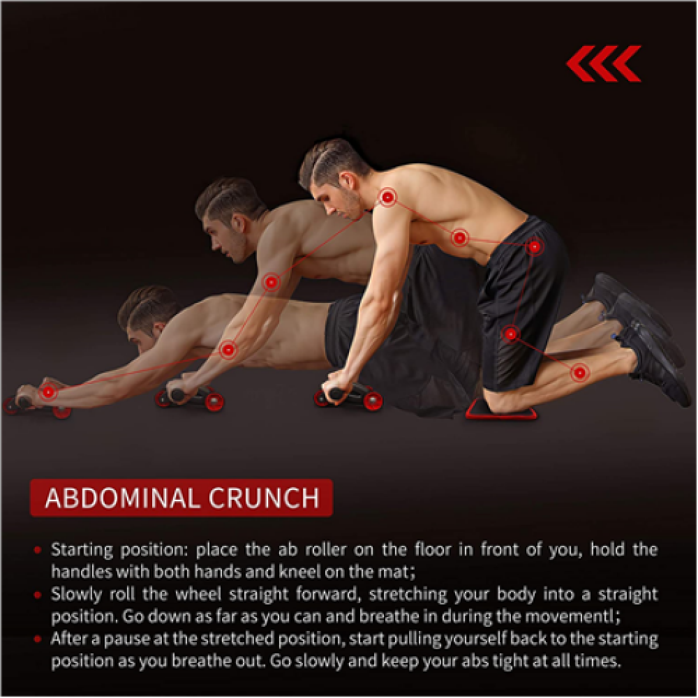 PROIRON Ab Abdominal Roller Whee Black/Red, Stainless-steel bar / Foam handles, Ab roller + Mat