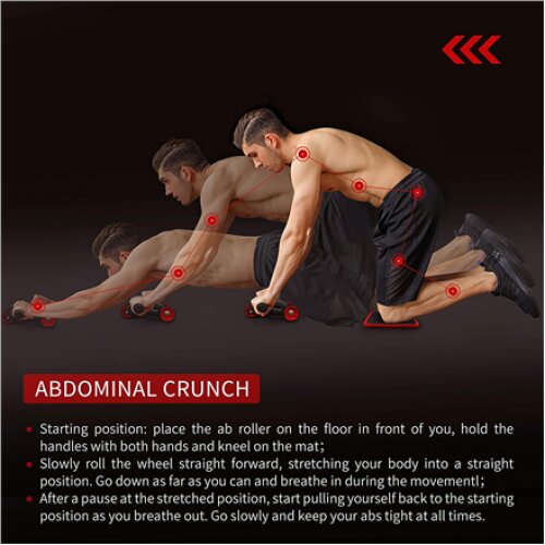 PROIRON Ab Abdominal Roller Whee Black/Red, Stainless-steel bar / Foam handles, Ab roller + Mat