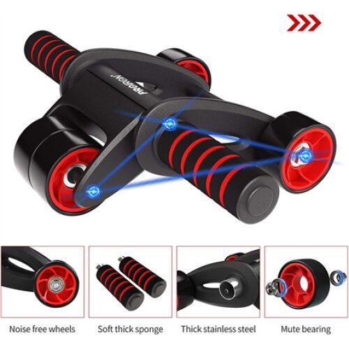 PROIRON Ab Abdominal Roller Whee Black/Red, Stainless-steel bar / Foam handles, Ab roller + Mat