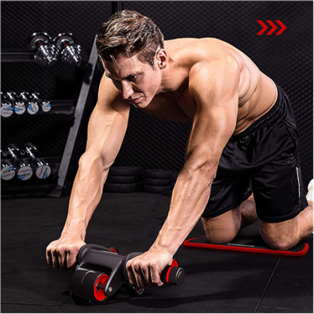 PROIRON Ab Abdominal Roller Whee Black/Red, Stainless-steel bar / Foam handles, Ab roller + Mat