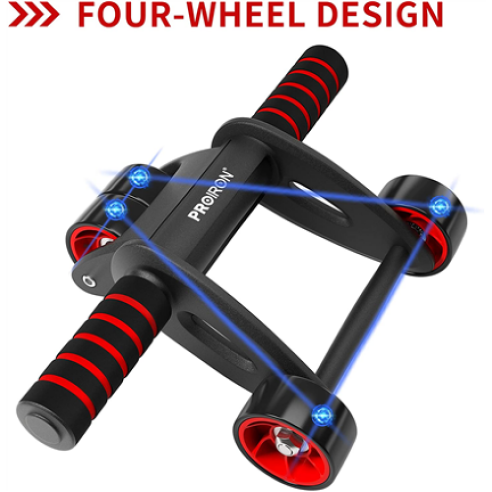 PROIRON Ab Abdominal Roller Whee Black/Red, Stainless-steel bar / Foam handles, Ab roller + Mat