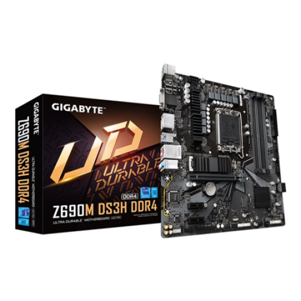 Gigabyte Z690M DS3H DDR4 1.0 M/B Processor family Intel Processor socket LGA1700 DDR4 DIMM Memory slots 4 Supported hard disk drive interfaces SATA, M.2 Number of SATA connectors 4 Chipset Intel Z690 Express Micro ATX