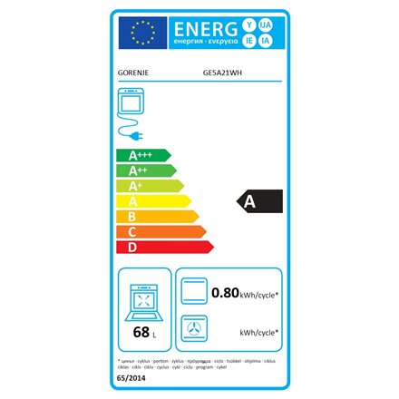 Gorenje Cooker , GE5A21WH , Hob type Electric , Oven type Electric , White , Width 50 cm , Depth 59.4 cm , Grilling , Energy efficiency class A , 68 L