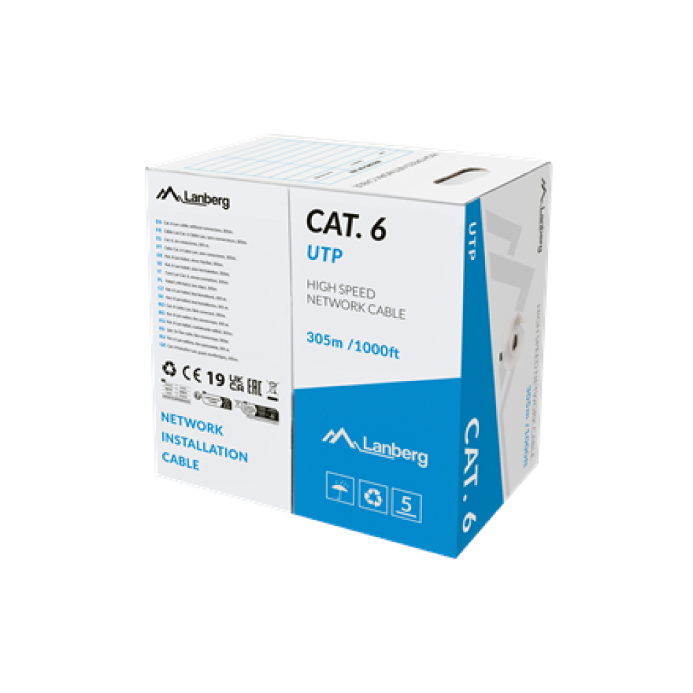 Lanberg Lan Cable Cat.6 UTP 305M Solid CU LSZH Grey CPR+ Fluke Passed , LCU6L-11CU-0305-S
