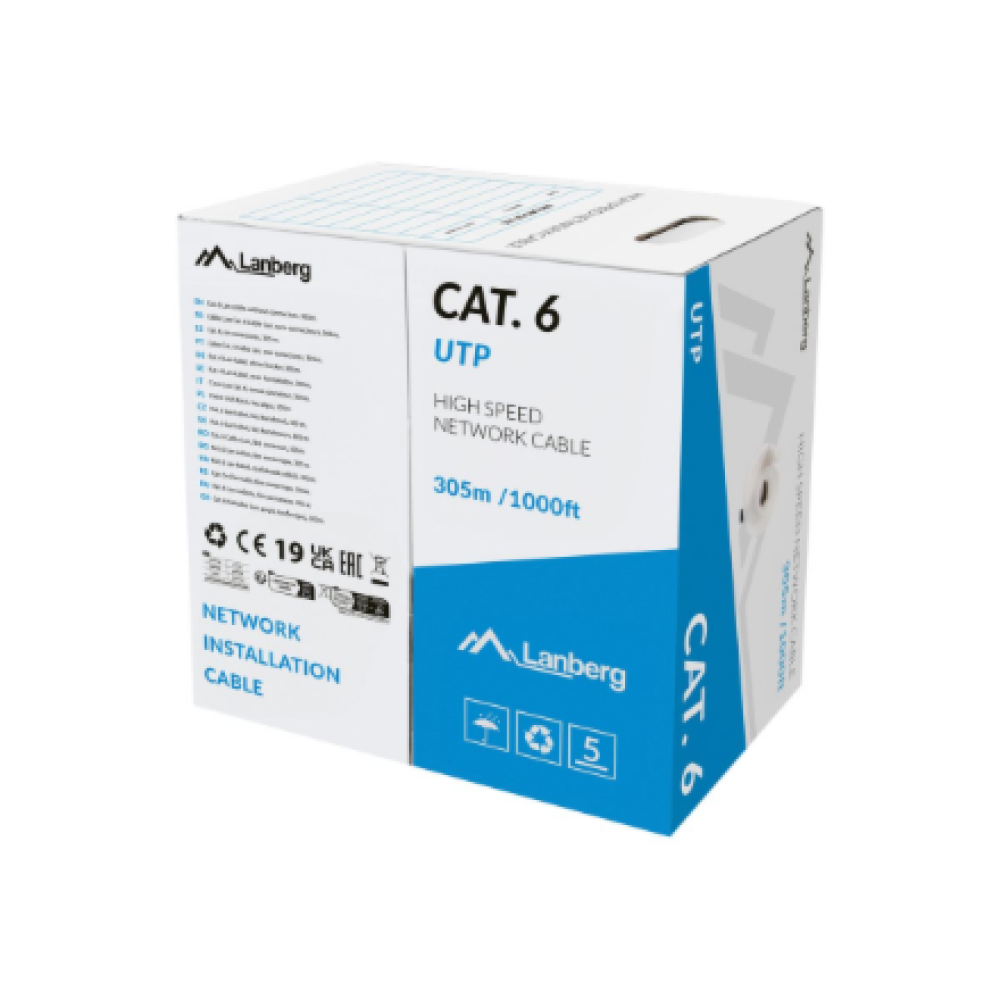 Lanberg Lan Cable Cat.6 UTP 305M Solid CU LSZH Grey CPR+ Fluke Passed , LCU6L-11CU-0305-S
