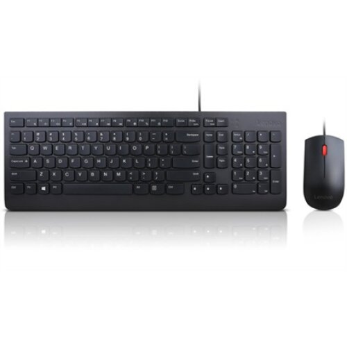 Lenovo , Essential , Essential Wired Keyboard and Mouse Combo - US English with Euro symbol , Black , Keyboard and Mouse Set , Wired , Mouse included , US , Black , USB , English , Numeric keypad