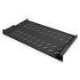 Digitus , Fixed Shelf for Racks , DN-19 TRAY-1-SW , Black , The shelves for fixed mounting can be installed easy on the two front 483 mm (19“) profile rails of your 483 mm (19“) network- or server cabinet. Due to their stable, perforated steel sheet with 