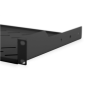 Digitus , Fixed Shelf for Racks , DN-19 TRAY-1-SW , Black , The shelves for fixed mounting can be installed easy on the two front 483 mm (19“) profile rails of your 483 mm (19“) network- or server cabinet. Due to their stable, perforated steel sheet with 