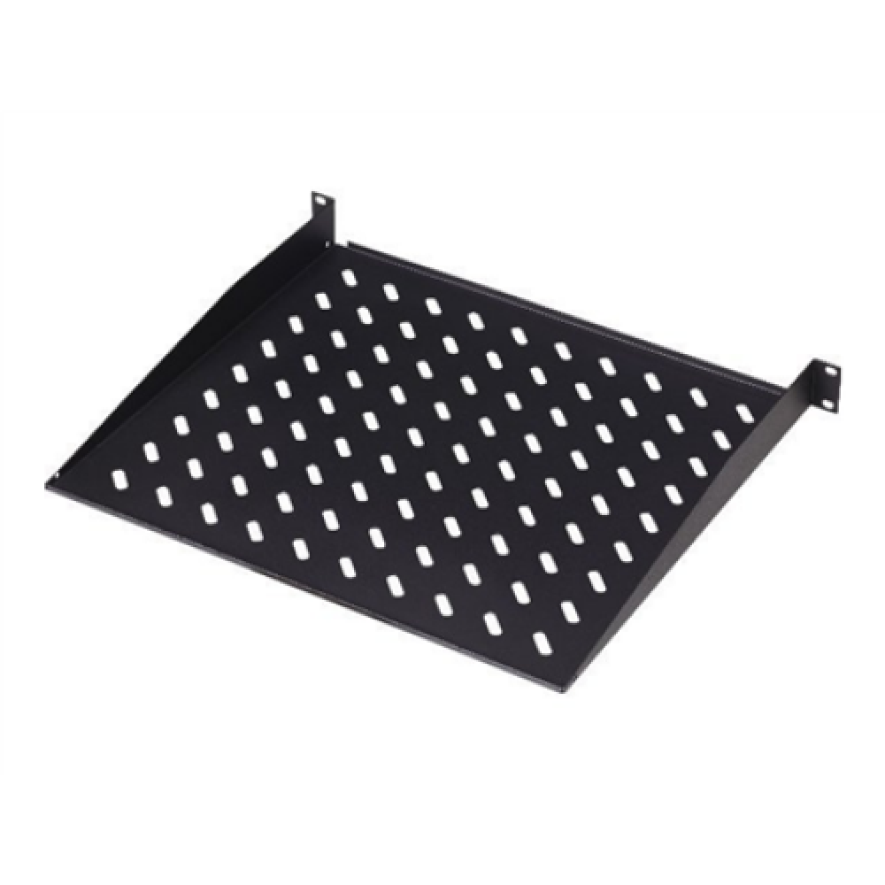 Digitus , Fixed Shelf for Racks , DN-19 TRAY-1-SW , Black , The shelves for fixed mounting can be installed easy on the two front 483 mm (19“) profile rails of your 483 mm (19“) network- or server cabinet. Due to their stable, perforated steel sheet with 