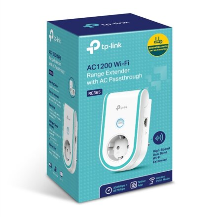 TP-LINK , Extender , RE365 , 802.11ac , 2.4GHz/5GHz , 300+867 Mbit/s , 10/100 Mbit/s , Ethernet LAN (RJ-45) ports 1 , MU-MiMO No , no PoE , Antenna type 2xExternal