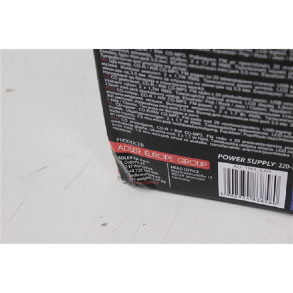 SALE OUT. , Adler , CD Boombox , AD 1181 , Speakers , USB connectivity , DAMAGED PACKAGING