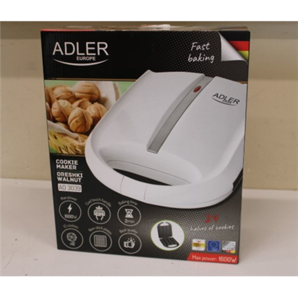SALE OUT. Adler AD 3039 Nut maker, 1600 W, 24 nuts/cookies, White , Adler , Nut maker , AD 3039 , 1600 W , Number of pastry 24 , Nuts , White , DAMAGED PACKAGING