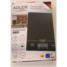 SALE OUT. Adler AD 3138 Kitchen scales, Capacity 5 kg , Big LCD Display, Auto-zero/Auto-off, Black Adler Kitchen scales Adler AD 3138 Maximum weight (capacity) 5 kg Graduation 1 g Display type LCD Black DAMAGED PACKAGING , Kitchen scales , Adler AD 3138 ,