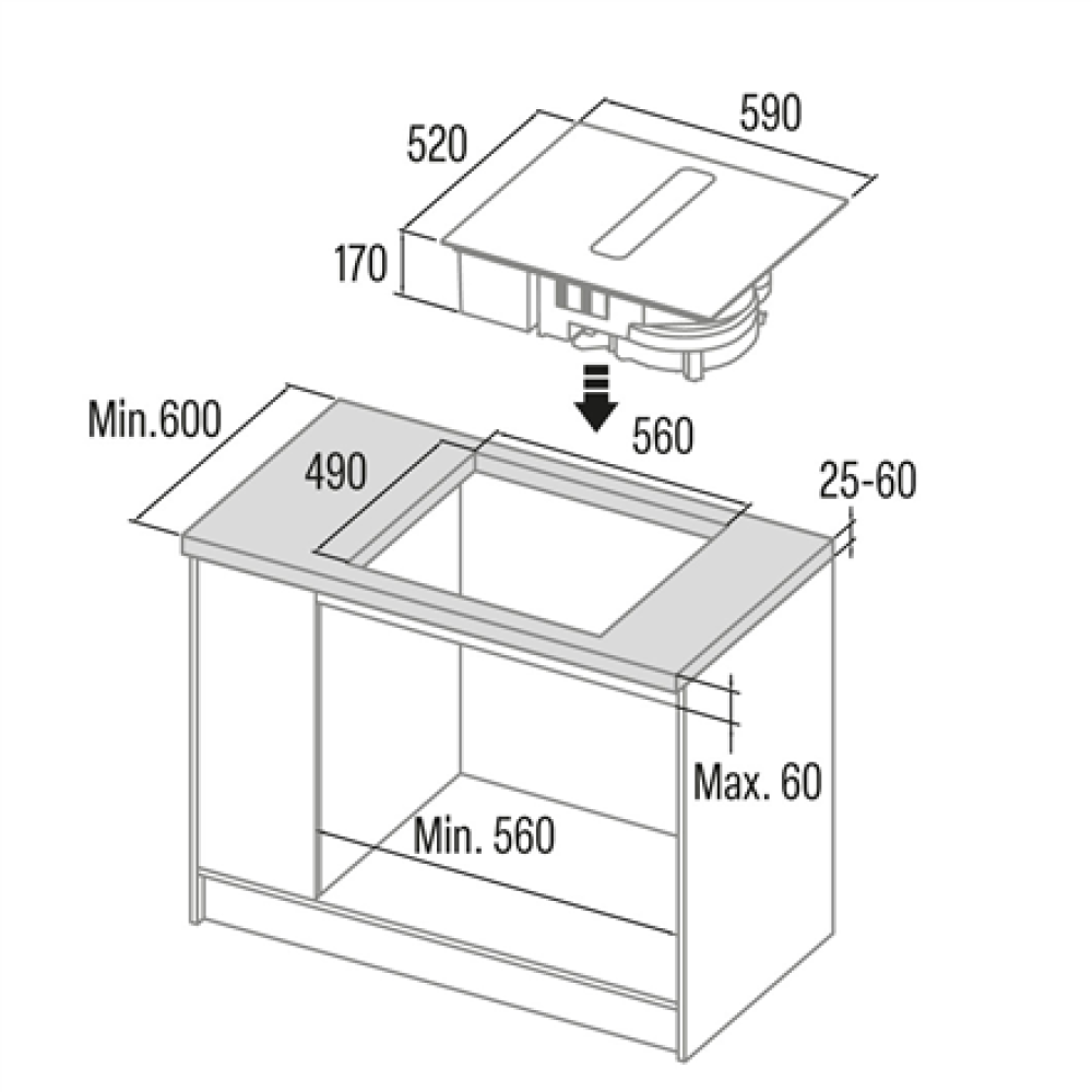 CATA , Hob with Hood , IAS 6024 , Induction , 59 cm , Number of burners/cooking zones 4 , Black , Slider