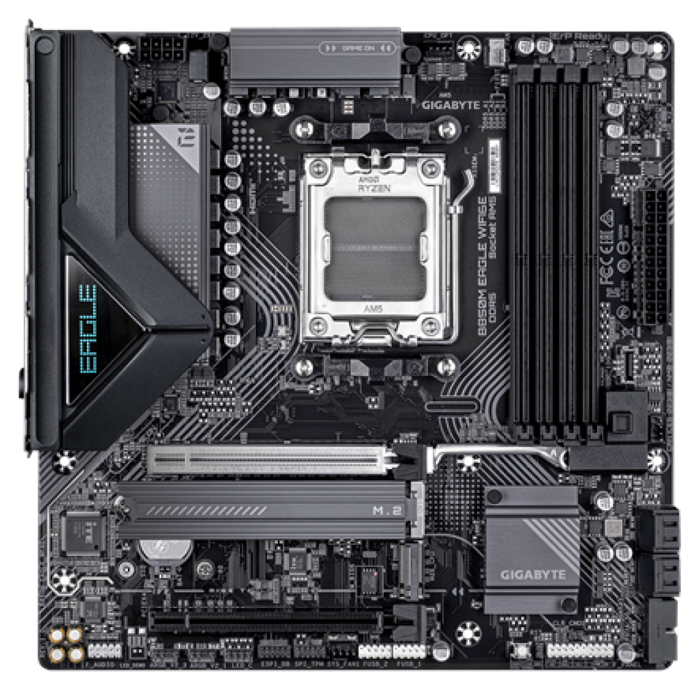 Gigabyte B850M EAGLE WF6E , Processor family AMD , Processor socket AM5 , DDR5 , Supported hard disk drive interfaces SATA, M.2 , Number of SATA connectors 4