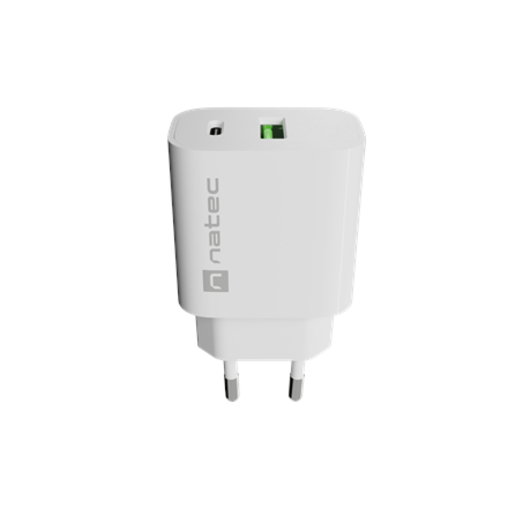 Natec Ribera USB Charger 1X USB-A + 1X USB-C 20W, White
